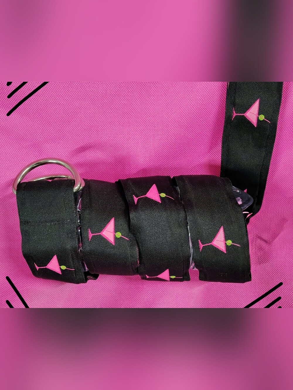 Martini Cocktail Party Belt by Top It Off in Black Canvas w Pink & Green Sz M